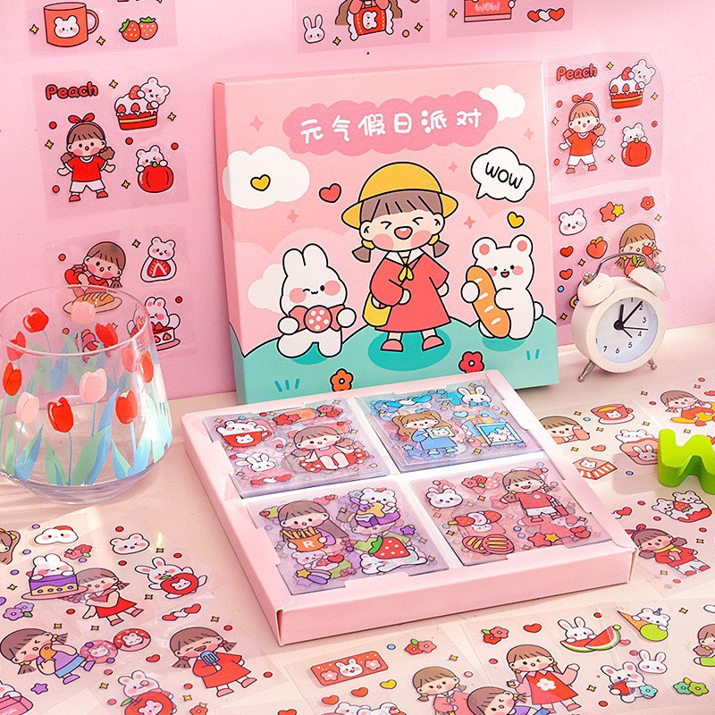 Hộp 100 tờ Sticker dán sách vở, đồ dùng hình đáng yêu, set hộp 100 tấm sticker 1000 hình dán chống nước nhiều phong cách cute dễ thương, Set 100 Miếng Dán Sticker Telado Siêu Dễ Thương - Sticker dán điện thoại, sách vở, hộp bút