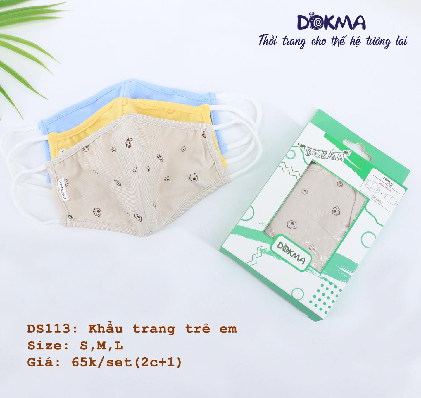 Set 3 khẩu trang vải bamboo Dokma cho bé