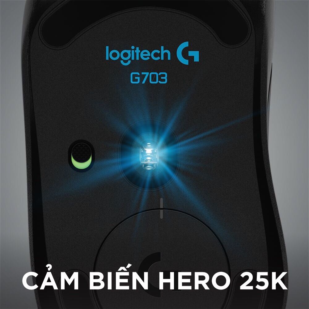 Chuột không dây Logitech G703 Hero.tương thích PowerPlay, nhẹ 95g+10g cân tùy chỉnh, pin 60h, PC/Mac.