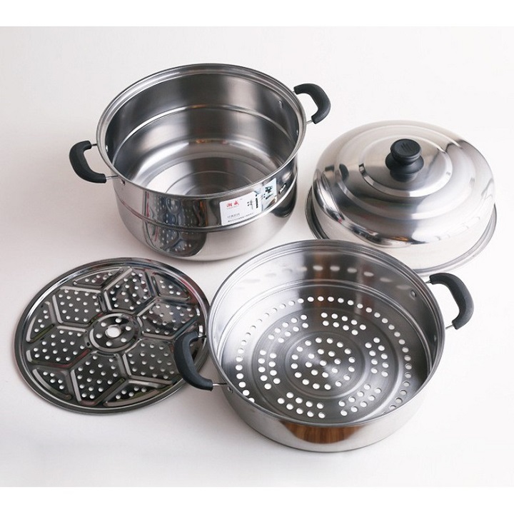 Nồi hấp inox 3 tầng 28cm Siêu bền tiện lợi