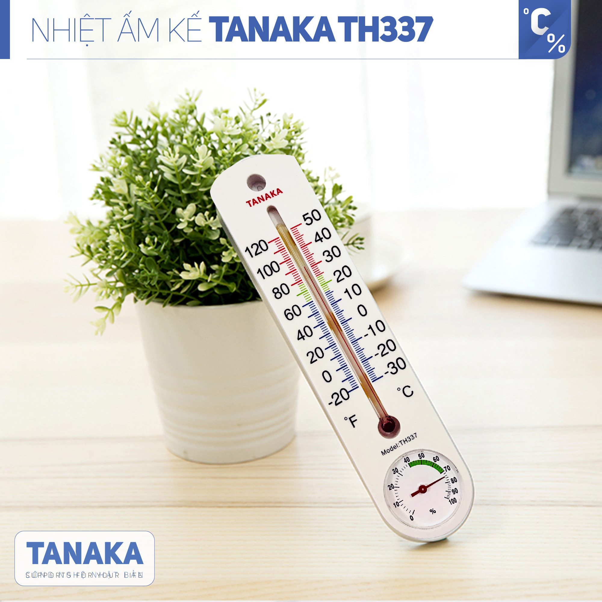 Nhiệt ẩm kế tanaka th337 nhiệt kế cột đo nhiệt độ độ ẩm trong nhà