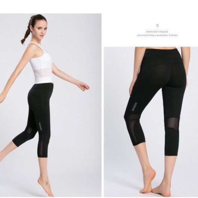 Quần lửng chấm bi thể thao tập gym yoga nữ