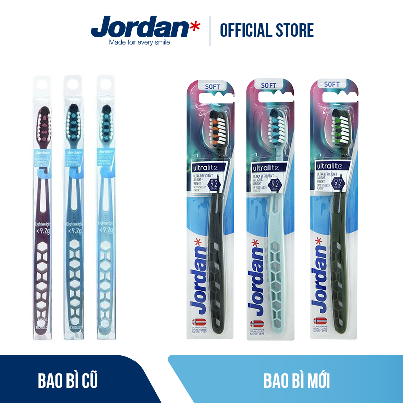 Bộ 2 Bàn chải Jordan Ultralite lông siêu mềm bảo vệ nướu nhạy cảm, xuất xứ Na Uy