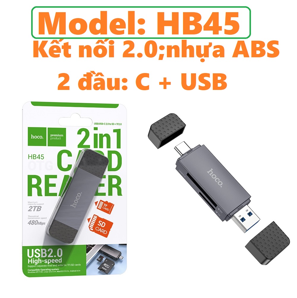 Đầu đọc thẻ sớ TF/ SD đa năng 2 cổng Usb 2.0 / type C / Usb 3.0 hoco HB20 HB45