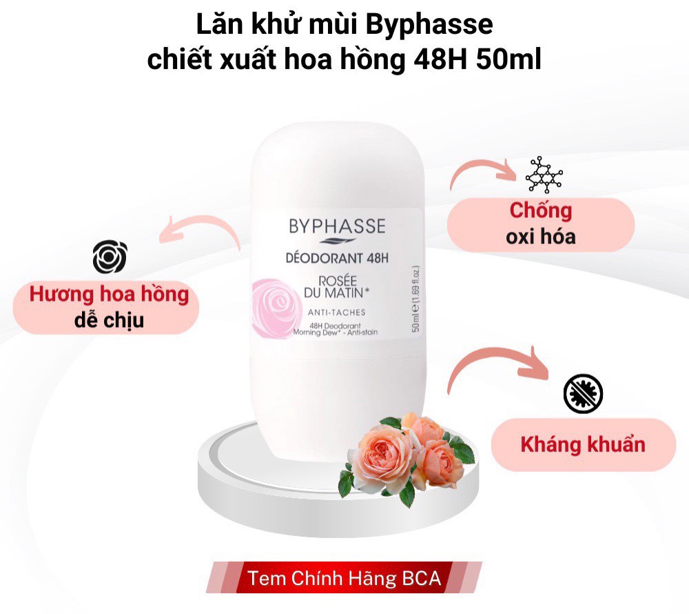 ( Chính hãng) Lăn Khử Mùi Byphasse Deodorant 48h Roll On 50ml