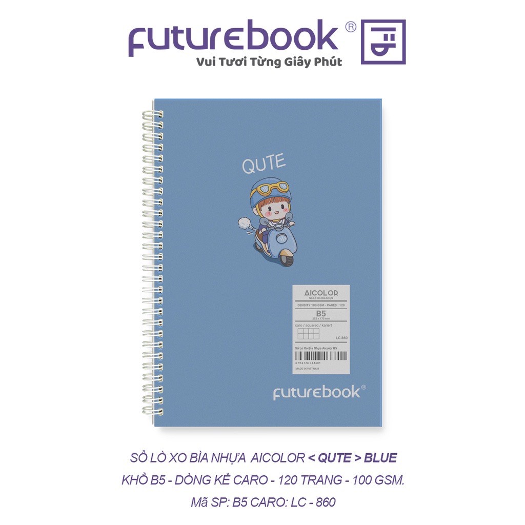 Sổ Lò Xo Bìa Nhựa Aicolor B5 Caro 120 Trang 100 GSM. VPP FUTUREBOOK. MSP: LC860. Giao mẫu ngẫu nhiên.