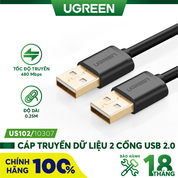 Dây USB 2.0 mạ vàng 2 đầu đực dài 0.25M UGREEN US102 10307 - Hàng phân phối chính hãng - Bảo hành 18 tháng