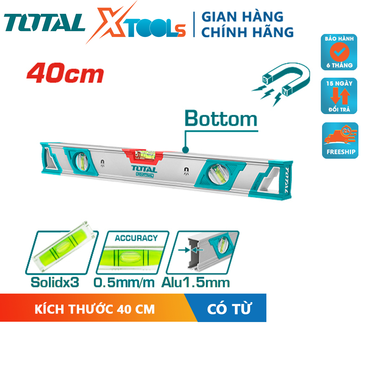 Thước thủy kèm theo nam châm hút 40cm TOTAL