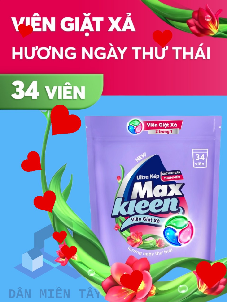 Túi Viên Giặt Xả MaxKleen 2 Trong 1 (34 Viên/Túi)