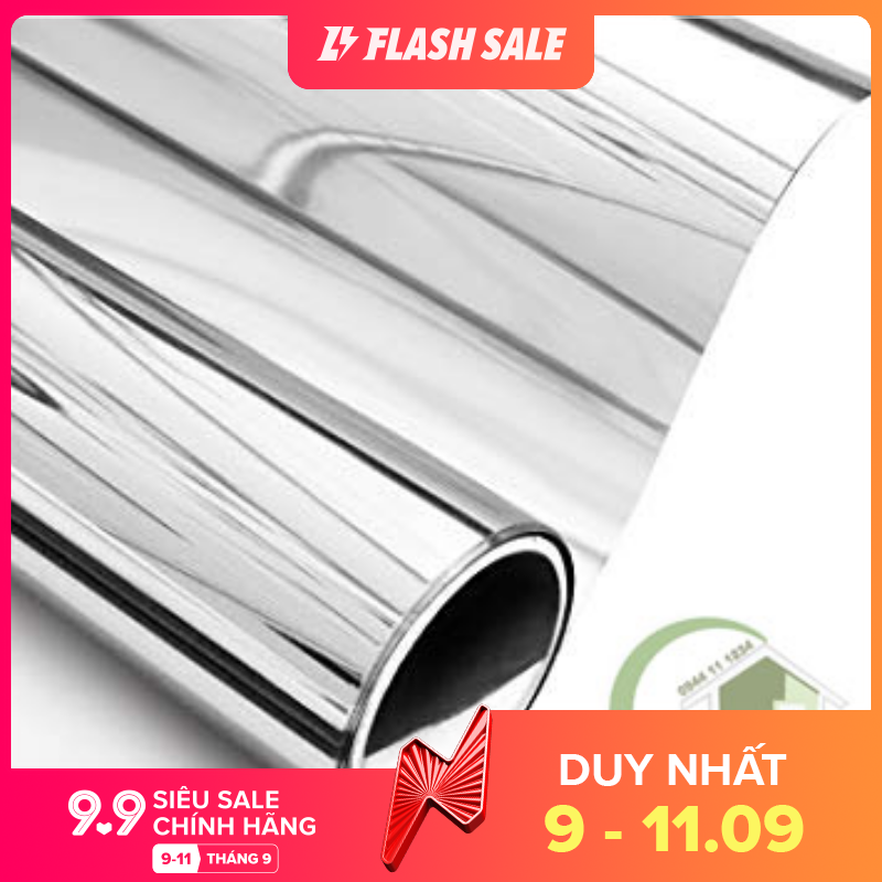 [ Nửa mét ] Giấy Dán Kính Một Chiều Chống Nhìn Cho Cửa màu bạc [ 50cm x khổ 100cm ] - Giấy Decal Dán Kính Phản Quang Khổ 1mét Có Sẵn Keo