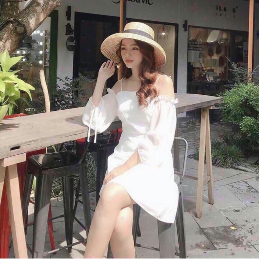 [HCM]Đầm nữ màu trắng hai dây phối tay phồng FE744 Thời trang THE MIX-UP SHOP Thiết kế duyên dáng nữ tính