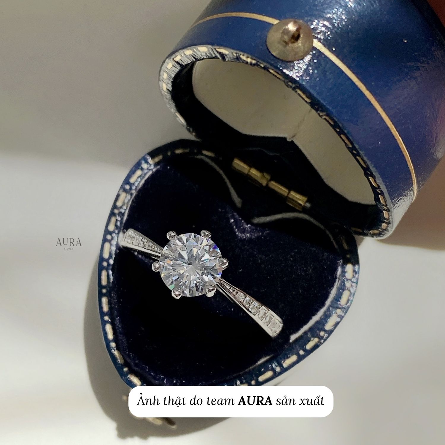 Nhẫn bạc Kira xi vàng trắng-Aura Silver-N55