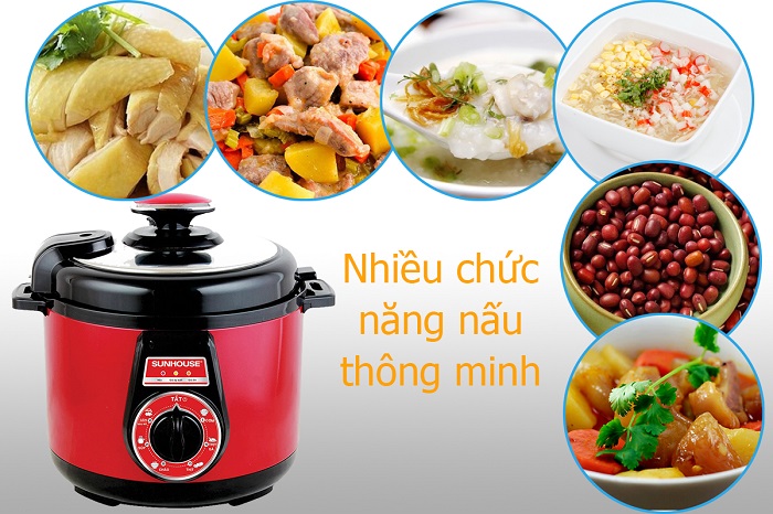 [HCM]Nồi áp suất điện SUNHOUSE SH1552 5Lít (Màu đỏ)