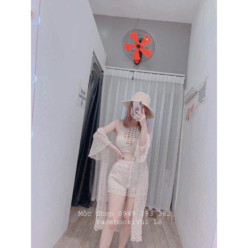 💥Set bikini ren đi biển 3 món( bra -choàng dài-sóc ren như mẫu) -có bán rời
