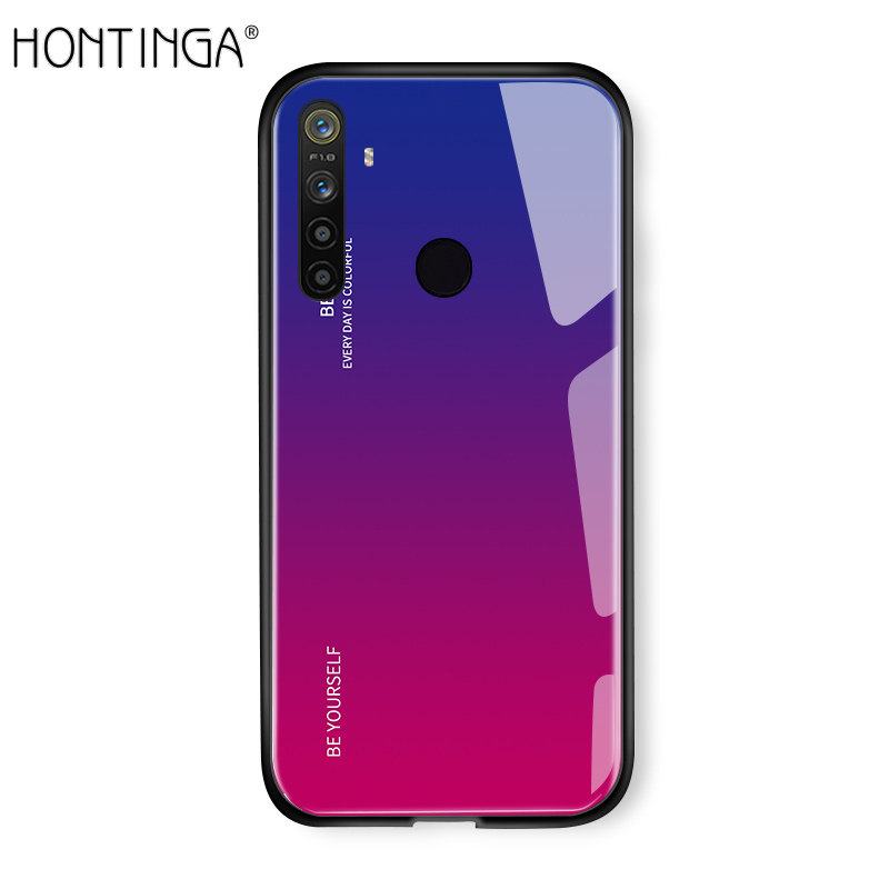 Hontinga For Realme 5 Pro Case Luxury Aurora Rainbow Casing Gradient Series Phone Cases Shockproof Tempered Glass Back Cover