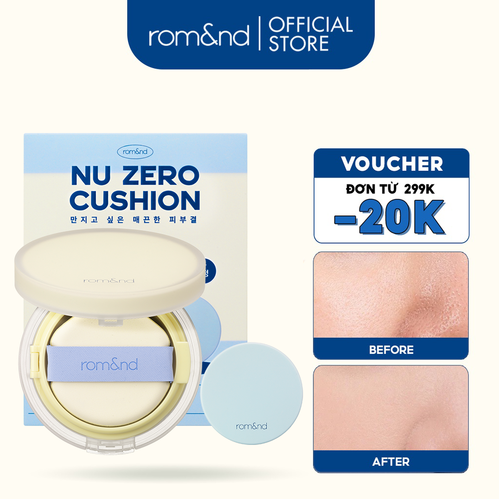 [Set 2 Hộp] Phấn Nước Che Phủ Hoàn Hảo, Mỏng Nhẹ Tự Nhiên Romand Nu Zero Cushion Set [Milk Grocery]