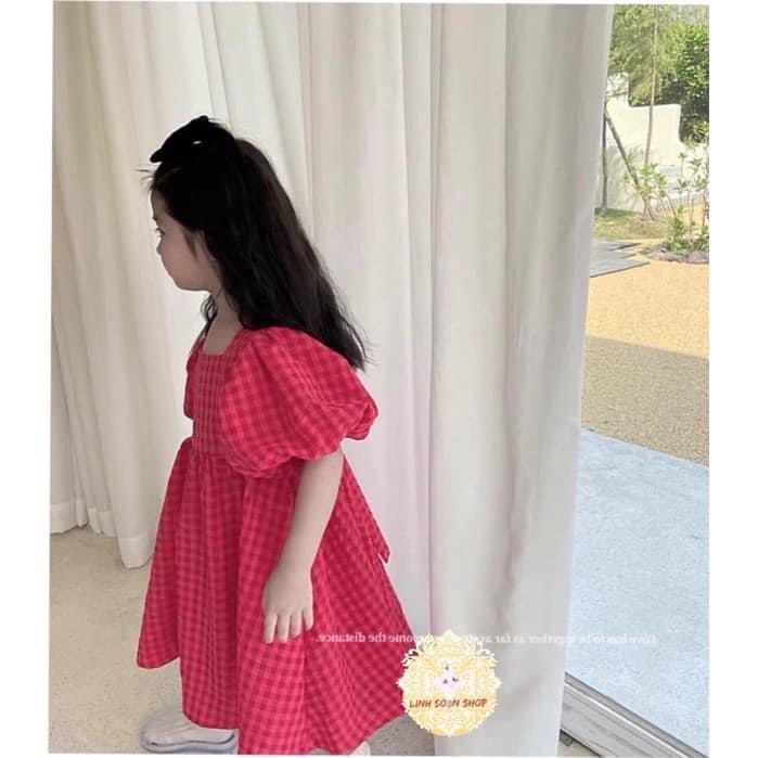 Váy bé gái kẻ đỏ hồng đậm