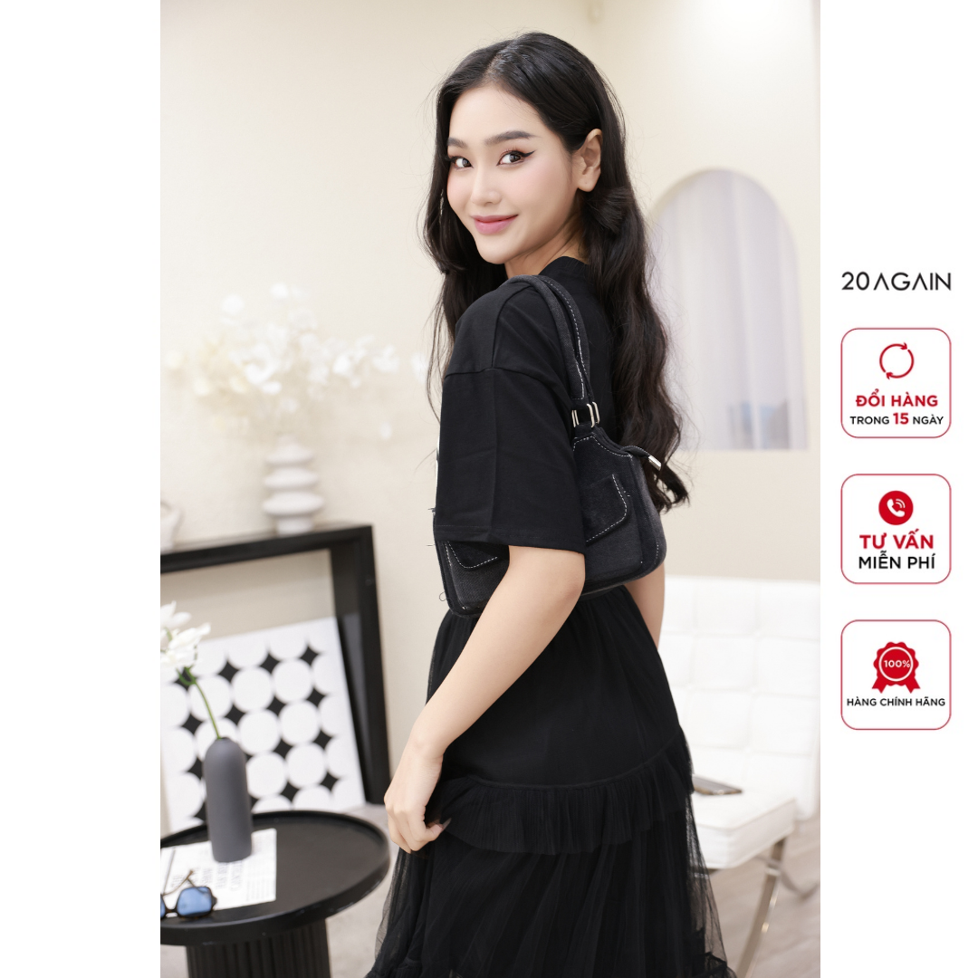 Chân váy cạp chun 20AGAIN, xếp ly 3 tầng thanh lịch basic JDW2026