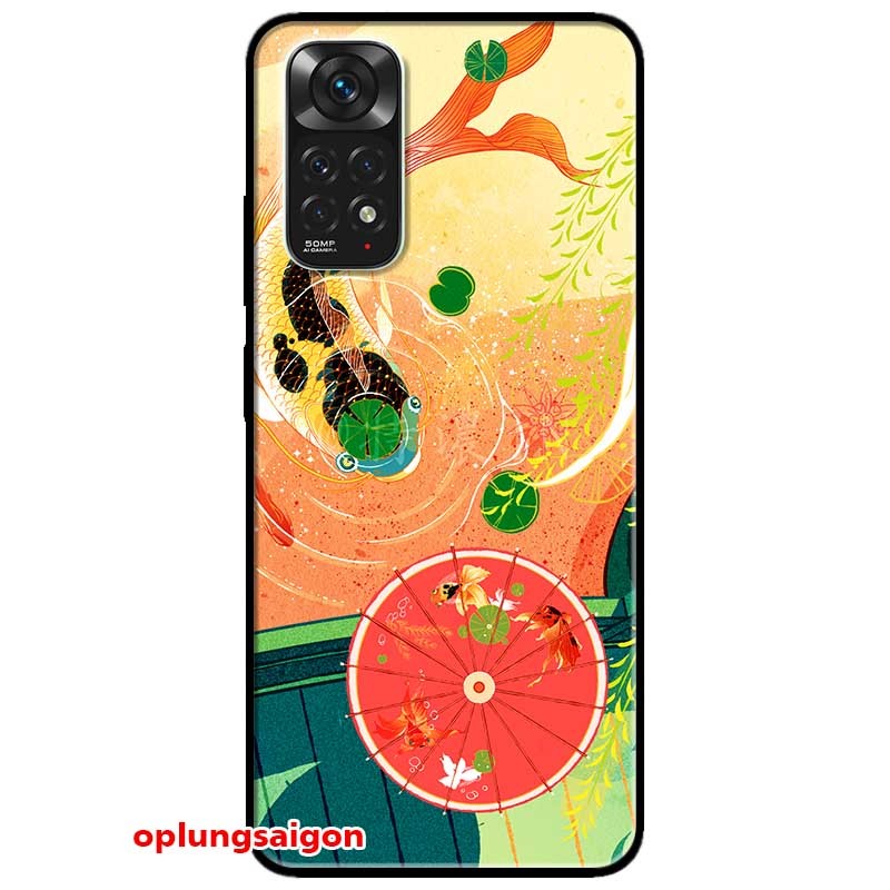 Ốp cường lực dẻo đen dành cho xiaomi redmi note 11 4g mẫu cá chép và ô đỏ