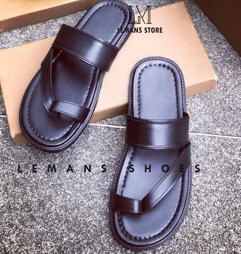 Dép da nam - Xỏ Ngón Da bò đế khâu cao su D08