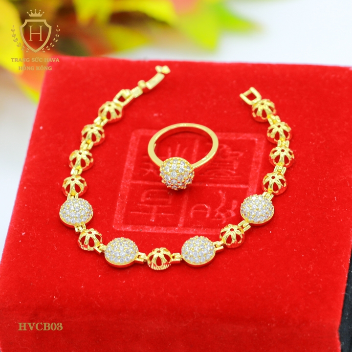 [Set Hot Combo] bangles, bracelets and rings female applique stone, titanium plating Gold non real 10K, 14K, 24K high-grade jewelry Hava Hong Kong style fashion