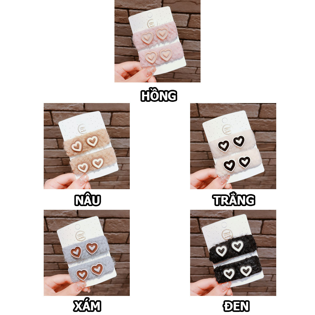 Vỉ 2 kẹp tóc lông tim dễ thương KT27