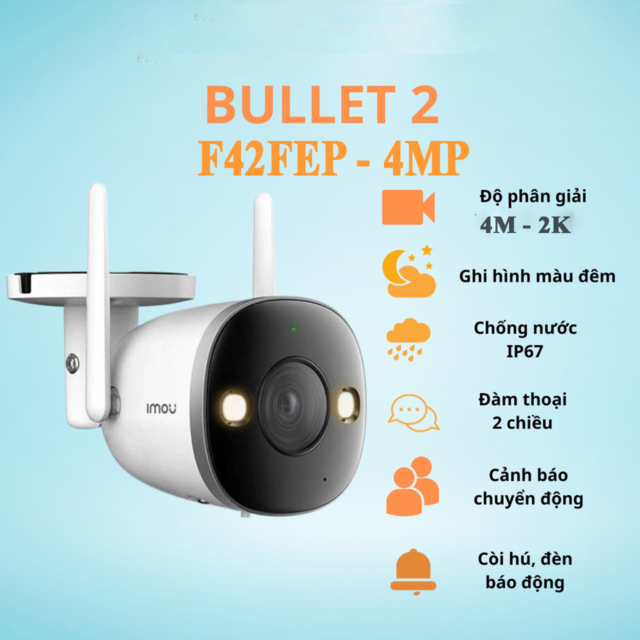 Camera imou bullet f42fep f42fp f42p 4m 2k f22p f22fp f22fep 1080p ngoài trời có màu míc thu âm phát hiện chuyển động bh 24th