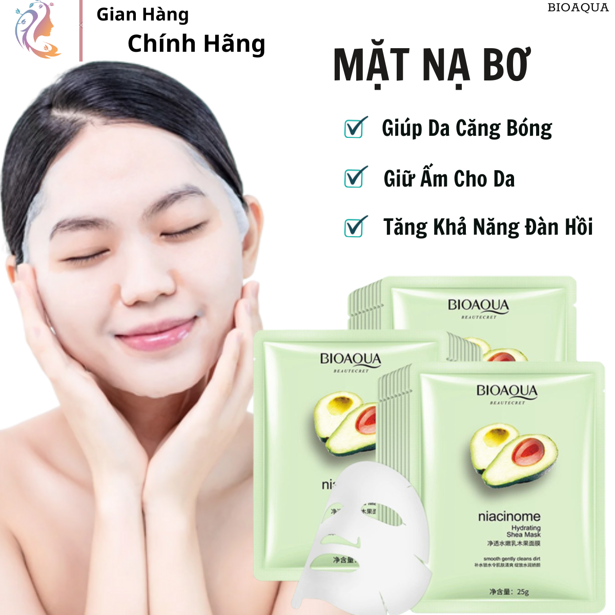 Mặt nạ trái bơ bioaqua cấp ẩm - dưỡng da mụn - mờ thâm - da trắng căng da mịn màng bioaqua
