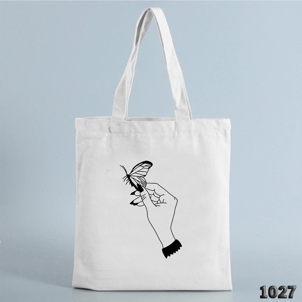 Túi Tote Vải Canvas Cao Cấp Có Khóa Miệng 505 1027 Cánh Bướm Dễ Thương Đeo Vai Đi Học Cực Xinh