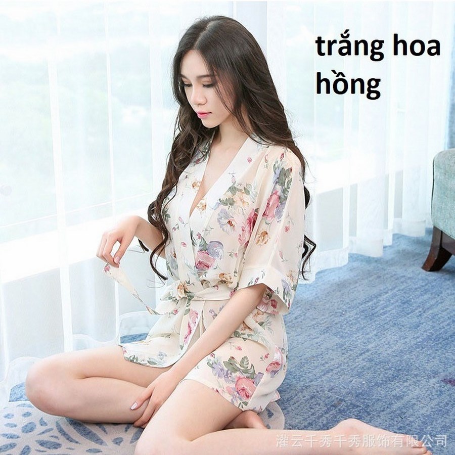 Áo Choàng Ngủ Hoa Kimono 5034 (Tặng Kèm Quần lót Lọt Khe Siêu Xinh)