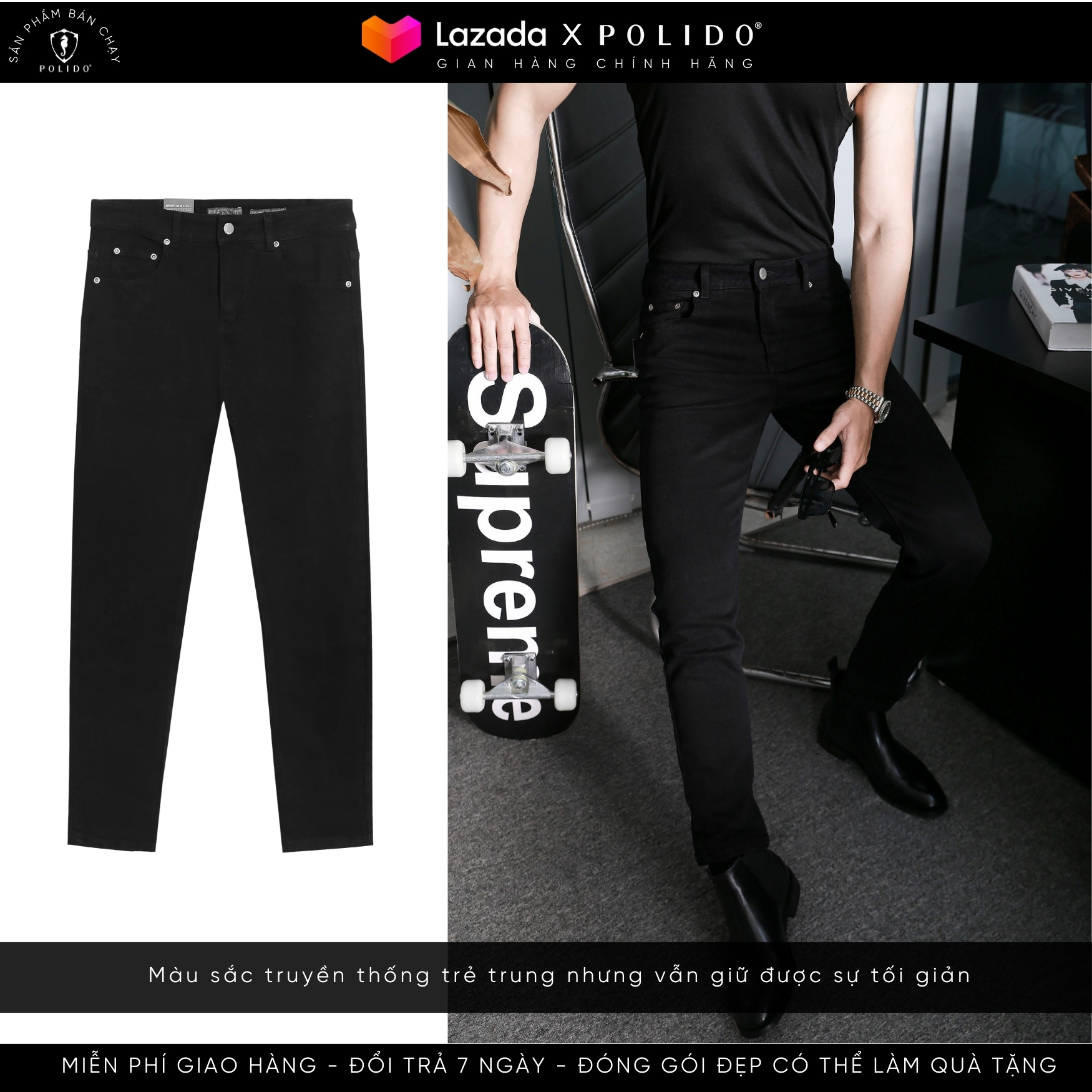 Quần Jeans Trơn CF Nam Kiểu Dáng Basic, Chất Liệu Jeans Co Giãn Nhẹ