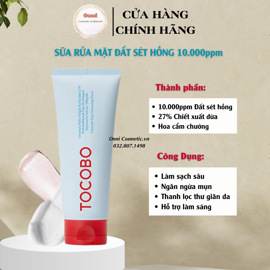 Sữa rửa mặt đất sét tocobo coconut clay cleansing foam
