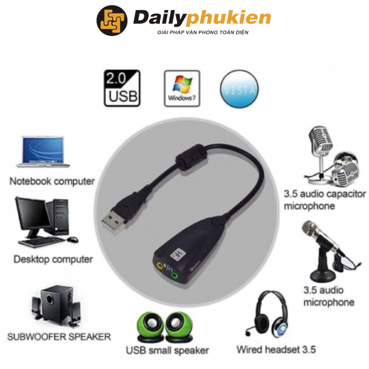 Cáp Chuyển USB Sang Mic Và Loa Virtual 7.1 Channel 5Hv2