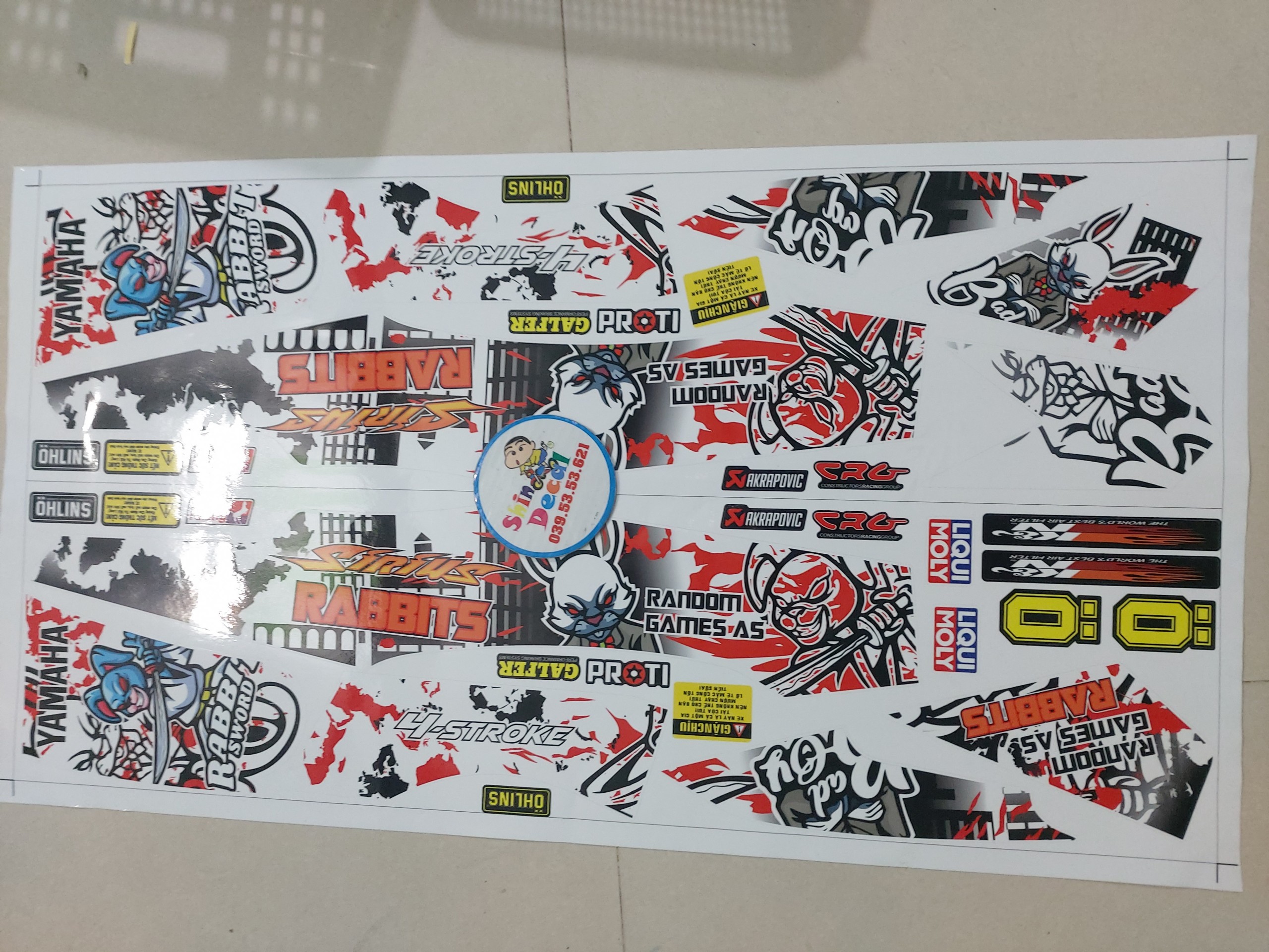 Tem sirius thỏ cầm đao sát thủ dán xe trắng