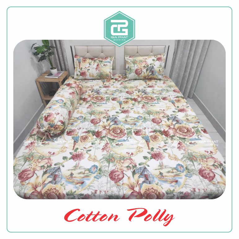 Bộ ga gối Cotton Poly (4 món) Loại 1 ( 1 ga + 1 áo ôm + 2 gối nằm)