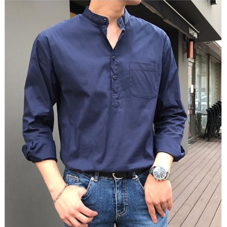 [HÀNG BÁN CHẠY] Áo sơ mi nam dài tay cổ tàu