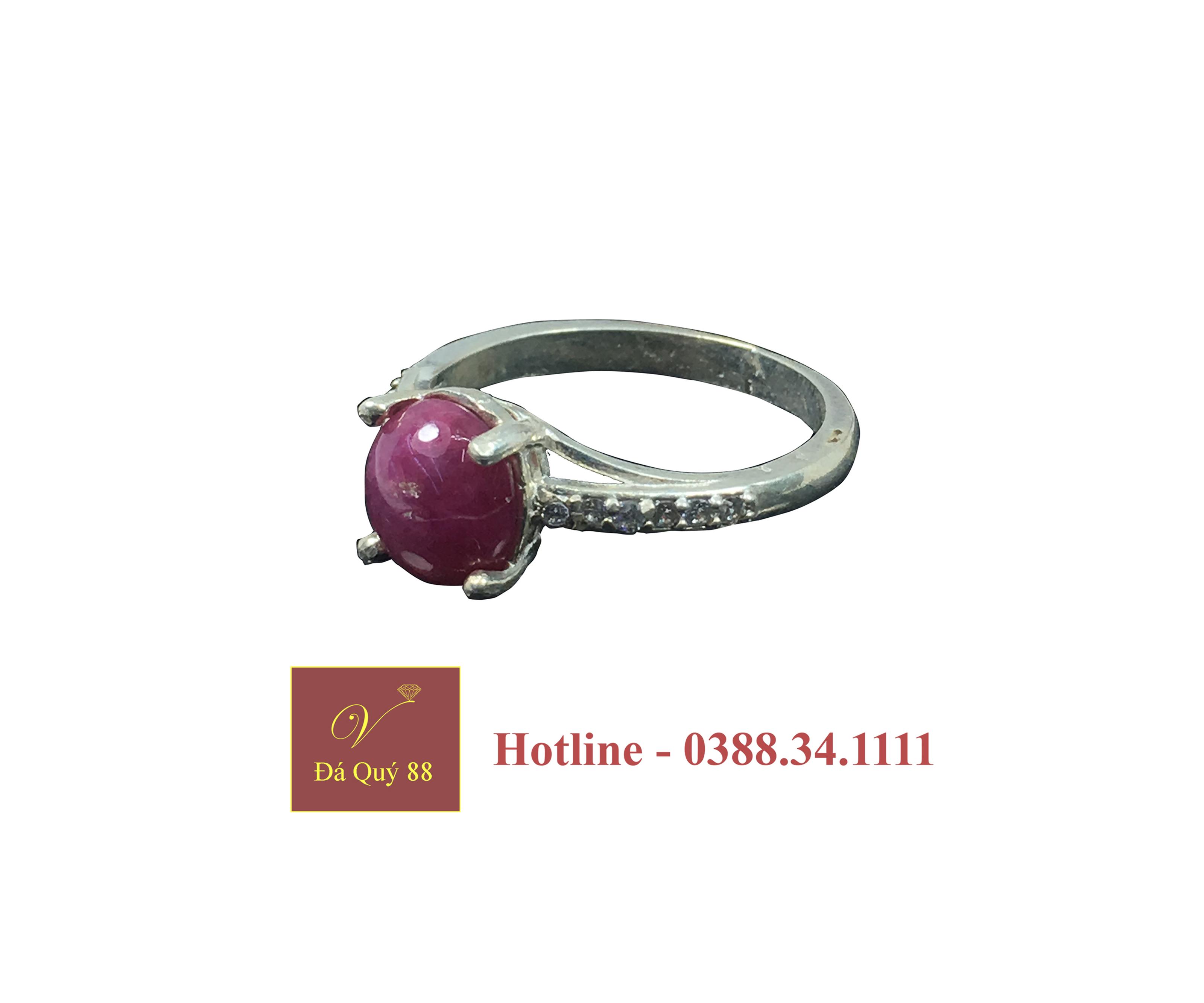 Nhẫn Bạc Nữ Gắn Đá Ruby Tự Nhiên Yên Bái, Đỏ Đậm