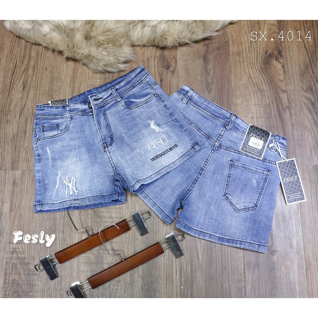 Quần Sooc Jeans Nữ Xanh Thêu Cạp Cao [ Ảnh Thật ]