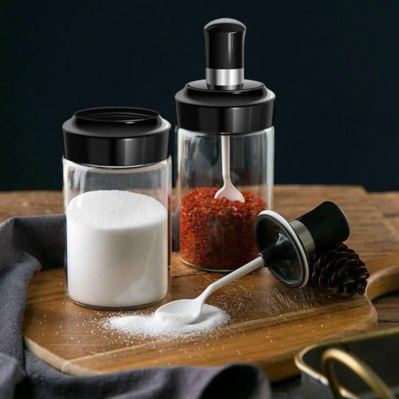 SET 3 HŨ HŨ ĐỰNG GIA VỊ THUỶ TINH KÈM THÌA Thiết kế tinh tế