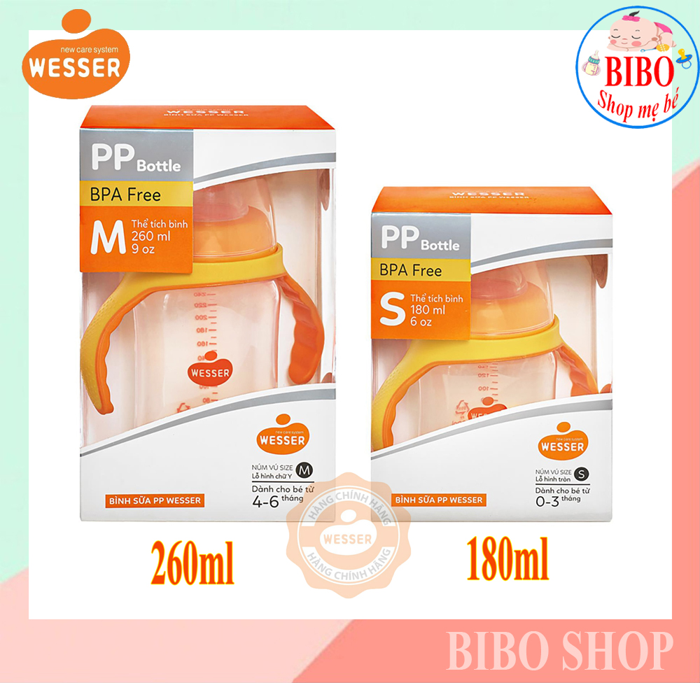 Bình sữa Wesser cổ rộng 180ML/260ML Nhựa PP an toàn cho bé