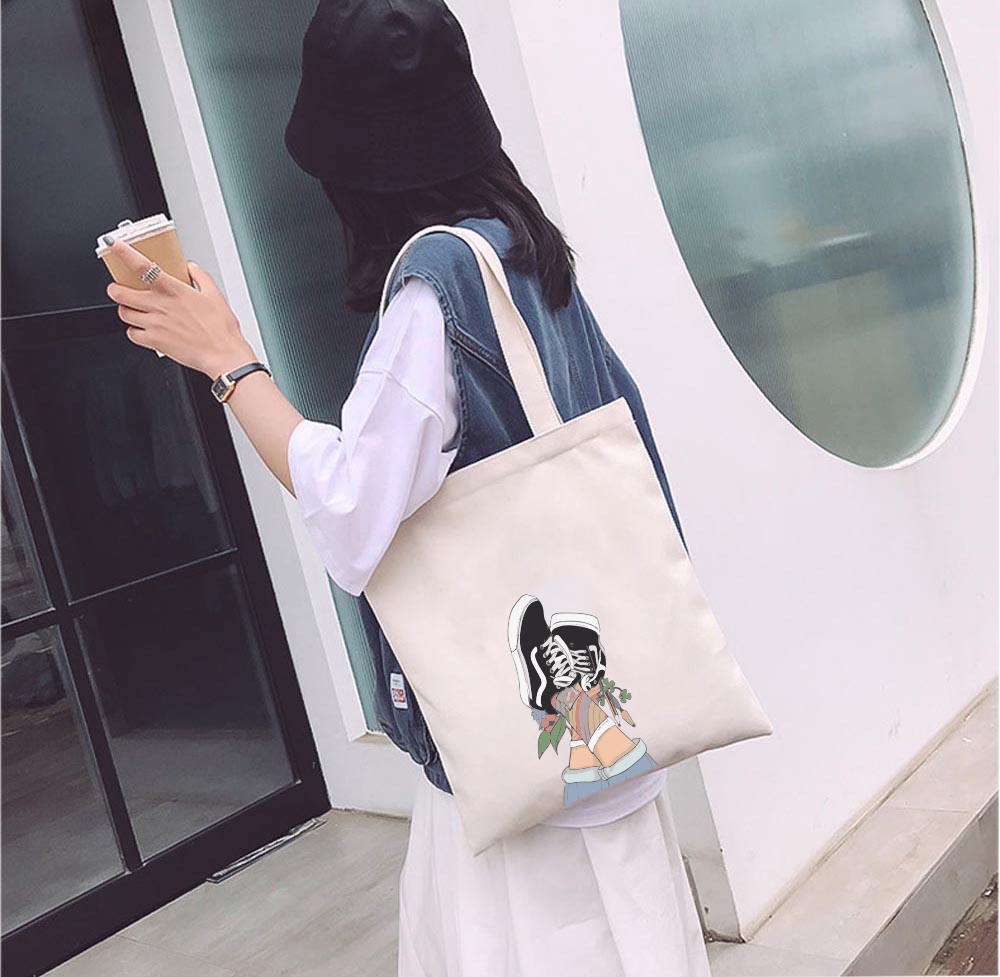 Túi Vải Tote GINKO Kiểu Basic Dây Kéo In Hình Giày G60