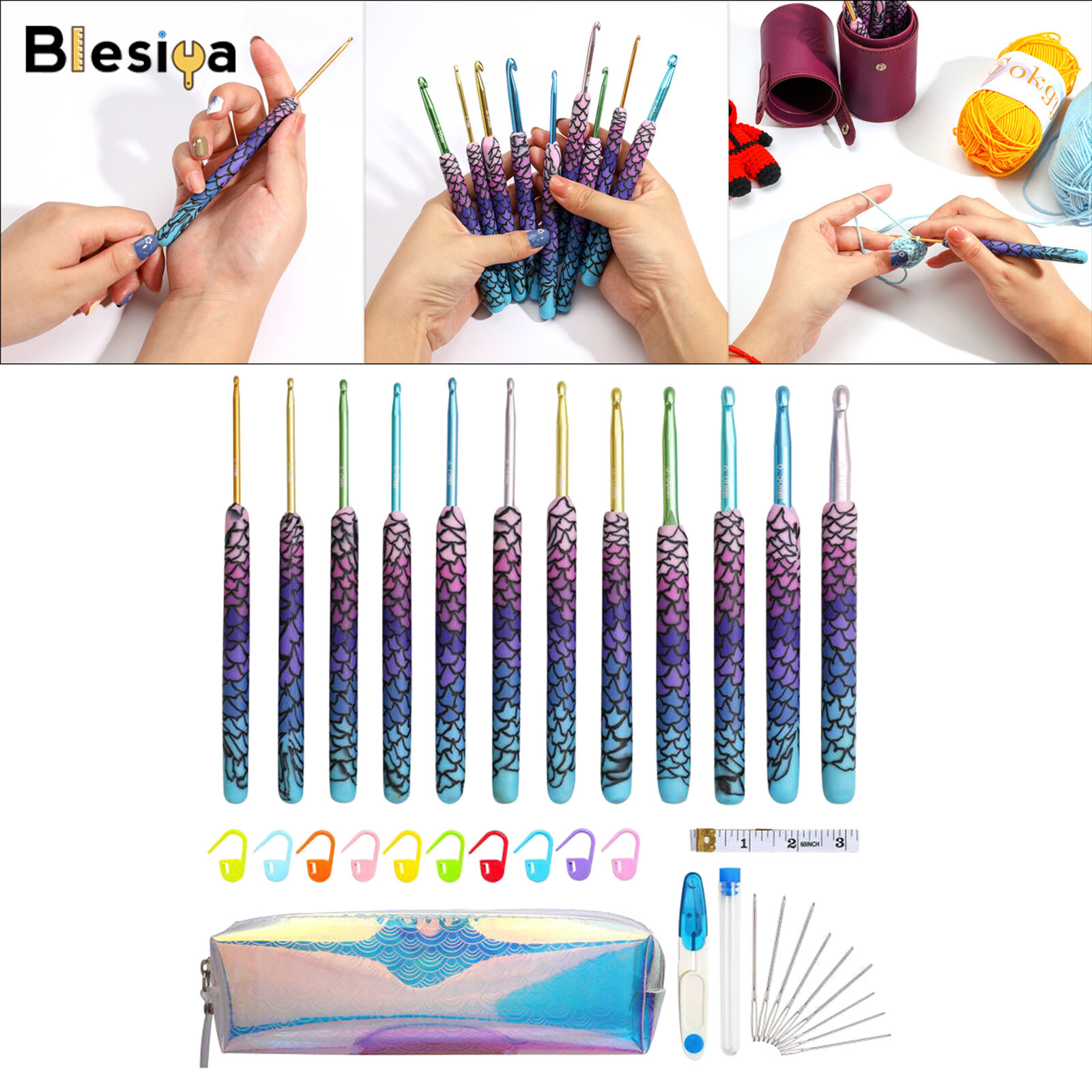 Blesiya Dụng Cụ May Bộ Móc Móc Kim Đan Sợi Bộ Dụng Cụ Kẹp Tiện Dụng