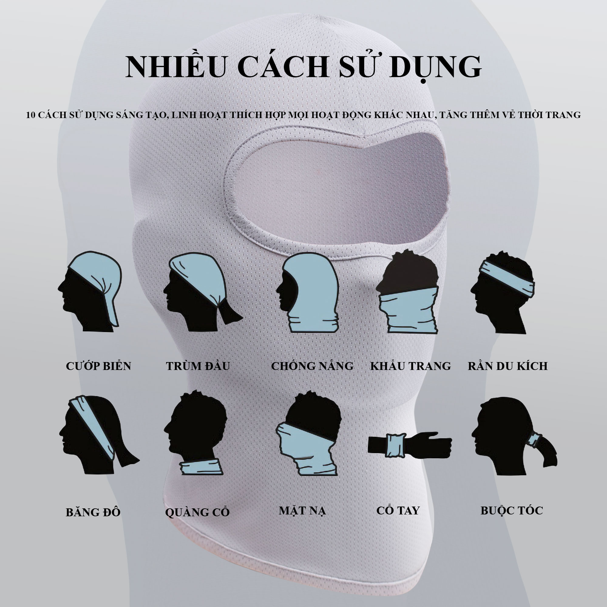 Khăn trùm ninja basic làm từ vải spandex co giãn 4 chiều (khăn phù hợp cho các hoạt động ngoài trời như shipper, phượt, leo núi, câu cá, dã ngoại)