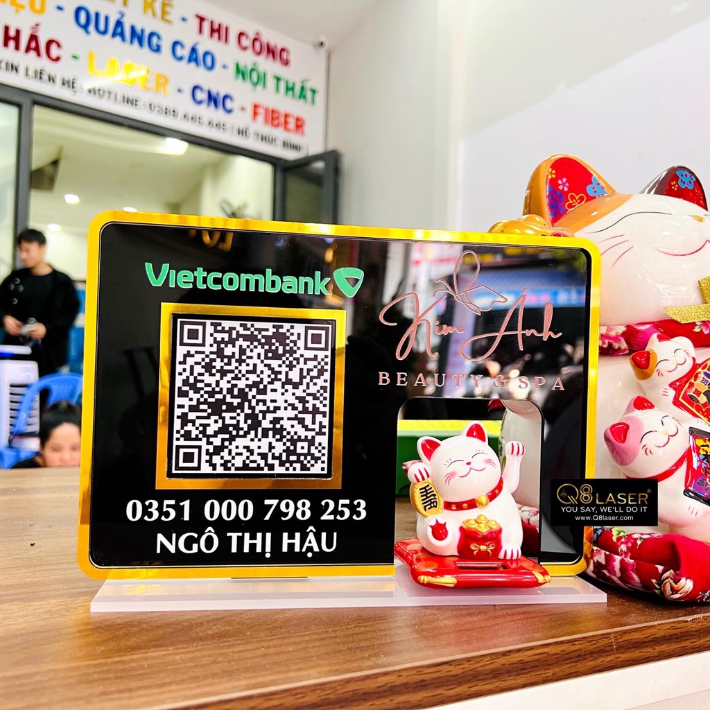 bảng in mã qr tài khoản ngân hàng, bảng quét mã Qr code, mèo thần tài ...