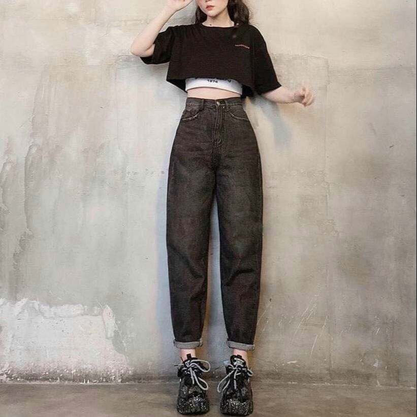 QUẦN JEAN BAGGY NỮ LƯNG CAO 2 NÚT ĐAI CHÉO,THỜI TRANG MỚI TẠI PINKY79SHOP BG001