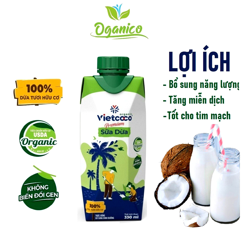 1 thùng 12 hộp.- Sữa dừa  VietCoCo 330ml/hộp