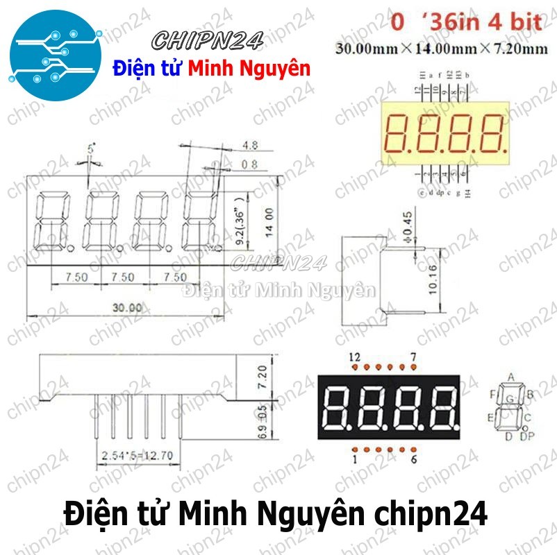 Led 7 Đoạn 0.36 inch Sáng Đỏ (1/2/3/4 Số Âm/Dương chung)- [Chọn Loại] - HHH.00199