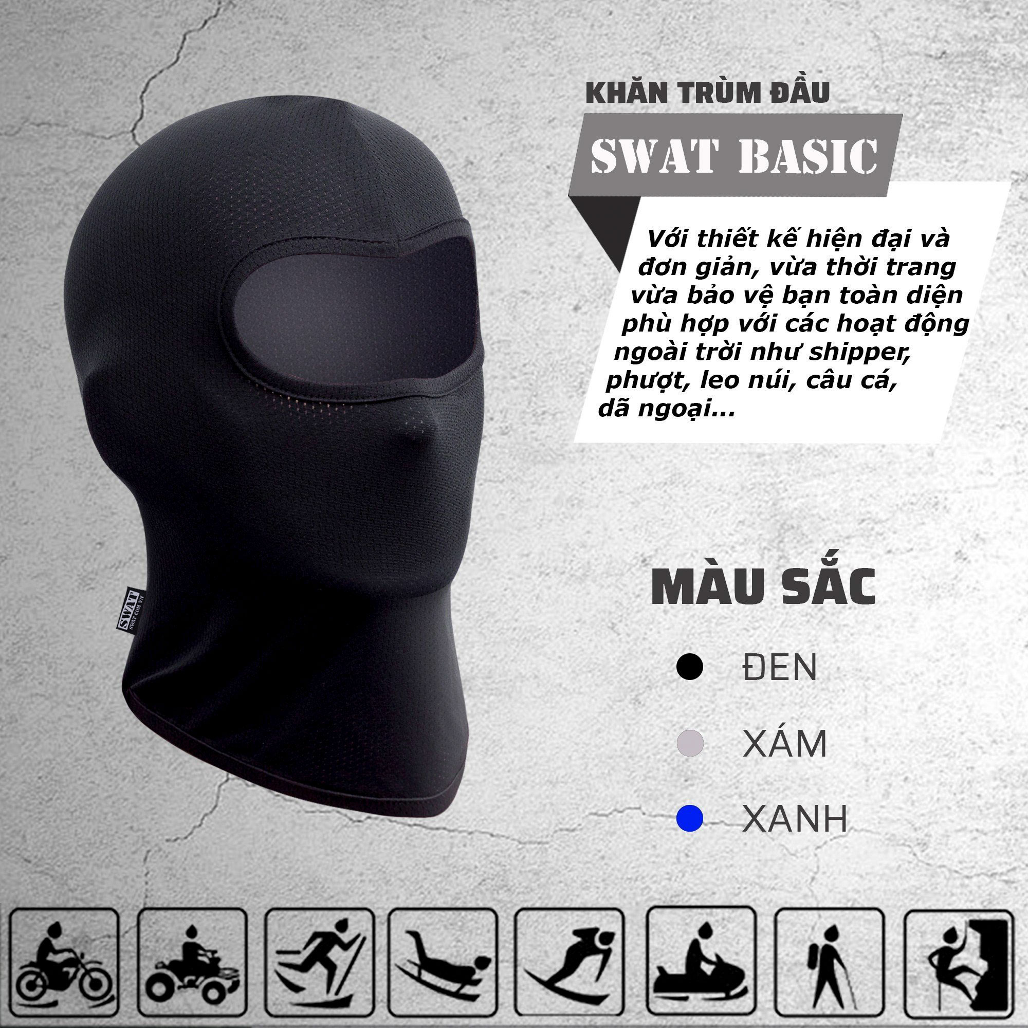 Khăn trùm ninja basic làm từ vải spandex co giãn 4 chiều (khăn phù hợp cho các hoạt động ngoài trời như shipper, phượt, leo núi, câu cá, dã ngoại)