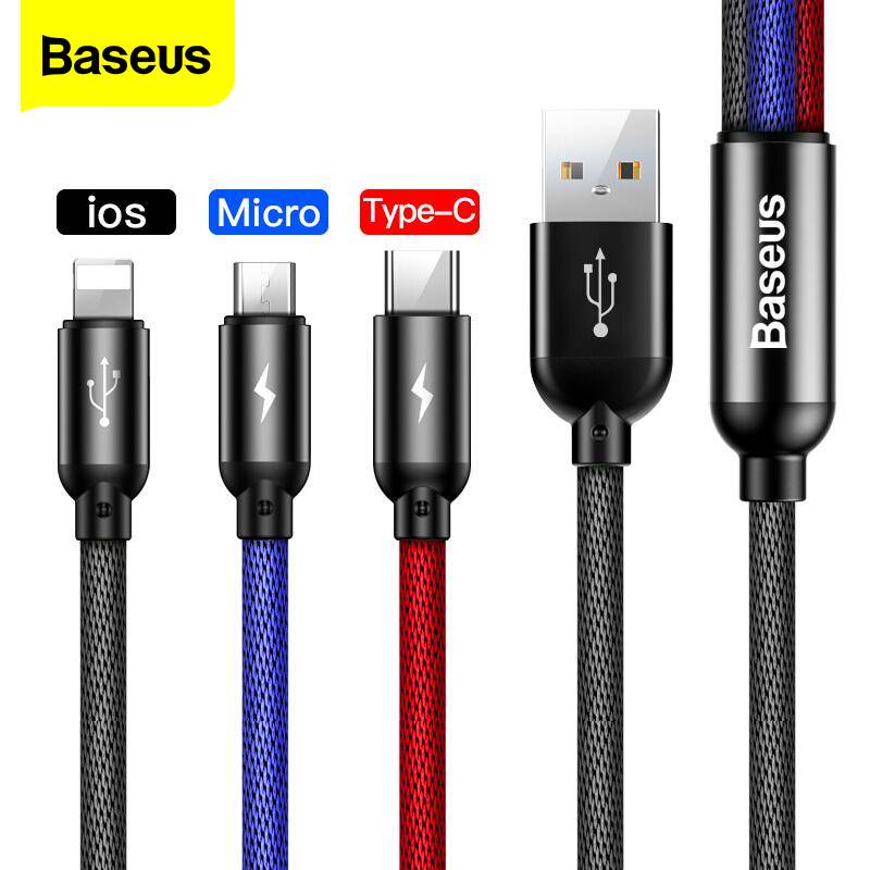 Baseus cáp usb 3 trong 1 micro usb loại c cho iphone 13 pro max samsung xiaomi sạc nhanh cho cáp điện thoại di động hshop hshop365 bb2