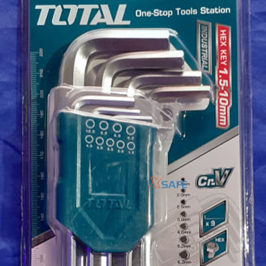 Bộ khóa lục giác đầu bằng dài TOTAL THT106192 Lục giác thép Cr-V chắc chắn, chống gãy cong, nhỏ gọn